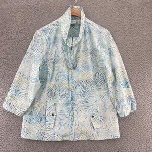 Chicos Jacket Womens 2 US Large Neema Sunwash Print Blue 3/4 Sleeve Zip Front